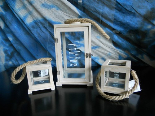 3er set holzlaterne windlicht - holzlaterne,