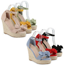 Damen Plateau Sandaletten Keilabsatz High Heels Bast Wedges 833242 Schuhe