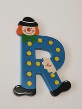 R in blau - Holzbuchstabe  als Deko / Basteln -  Clownsgesicht (R3A)
