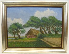 (B1719) Ölgemälde "Mecklenburger Bauernkate an der Warnow" Monogramm AE