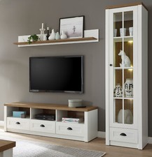 Wohnwand in weiß Pinie und