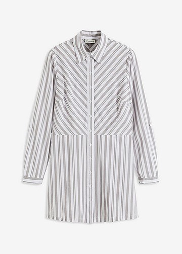 Longbluse grau weiß - 42,