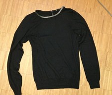 Marc Aurel Gr. 38 Pullover Schwarz Feinstrick Viskose Panzerkette Kragen