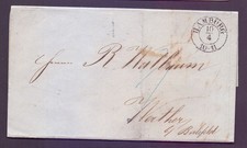 Faltbrief 1853 mit Stempel HAMBURG nach Werther bei Bielefeld + Bahnpost. (491)