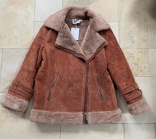 NEU Asos Damen Piloten Lederjacke Bikerjacke Jacke Fell Rost Braun Orange 36/S