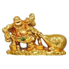 Golden Feng-Shui Lachende Buddha Idol Mit Geldsack für Reichtum Und Viel Glück
