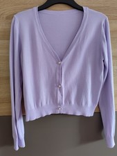 Strickjacke Gr.M Flieder Viskose Schmuckknöpfe Langarm Weste Bolero 