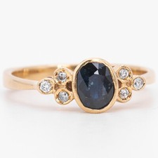 Gr. 55 - Zierlicher Vintage Saphir & Diamant 0,06 ct. Gelbgold 750/18K Damenring