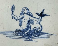 Fliese Kachel antik alt  tuile antique dutch tile tegel Delft Art Meerwesen rar