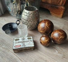 DEKO-Konvolut - Windlicht - Holzkugeln - Metalldose Vintage -Taschenuhrengehäus