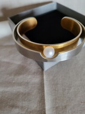 Armreif Ernstes Design Edelstahl teils vergoldet mit Perle  NEU