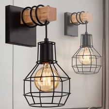 Wandleuchte Innen Vintage Wandlampe Industrial Retro Lampe aus Metall und Holz