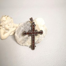 Granatschmuck Kreuz Anhänger Granat Vintage Devotional Silber 925/- vergoldet