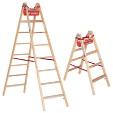Euroline Holz Sprossenstehleiter Comfort Breitsprossen und Eimerhaken Holzleiter
