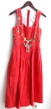 Damen Trachten Kleid ärmellos Leinen rot gemustert Gr. 36 v. Sportalm