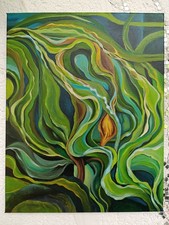 ORIGINAL Acryl Bild Handgemalt "Kelp" 40 x 50  Gemälde Abstrakt Im Meer Modern 