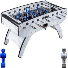 Fußball Tischkicker Premium Weiß Glasspielfeld Figuren Blau Grau 80kg