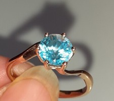 Goldring (Rose) Mit  Echtem Blauen  Zirkon -17-