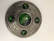 Scottish Kilt Fly Plaid Brosche Antique Finish Green Stones/Kilt Fly Plaid Brooch