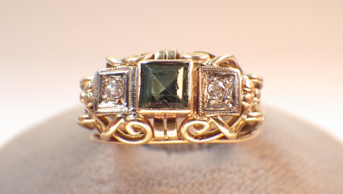 Antiker turmalin diamant ring - turmalin,