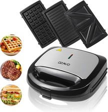 OZAVO Sandwichmaker 3 in 1, Waffeln, Panini-Toaster, 3 abnehmbare Grillplatten