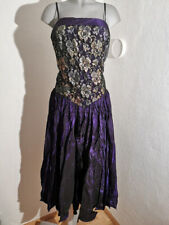 Abend Träger Kleid in Satin Crash Optik Gr 44 Schwarz Lila Spitze Kleemeier II22