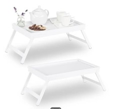 Zwei Klappbare Frühstückstabletts aus Bambus Weiß  -- Retourenware --