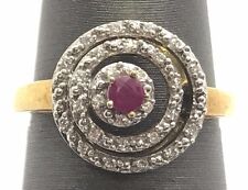 Sterling Silber 925 bicolor roter Rubin CZ Akzent Schnecke Kreisform Cocktail Ring