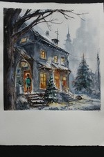Original Aquarell Bild Häuser