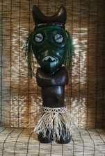 Tiki Figur Holz Handgeschnizt 95cm Warrior Mask Handcarved Wood Polynesian LOOK 
