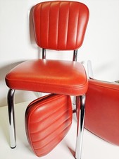 2 Kinder Diner Stahlrohr Stühle rot gepolstert Kunstleder