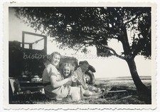 Woman & Man at Picnic with Car