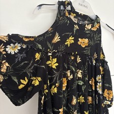 Mavi Damen Bluse Gr.M Schwarz-Gelb-Braun-Weiß/Blumenmuster mit Schleifen