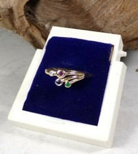 D27-99 / eleganter Ring GG 585 Saphir, Rubin Smaragd Diamantsplitter Gr. ca. 53