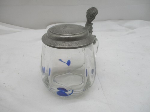Antiker glas krug zinndeckel - krug,