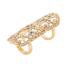 Grosser Gliederring Ring Retro Vintage gold -farbig Strass Fingerring Gelenkring