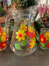 70er Vintage Glas Krug + 6