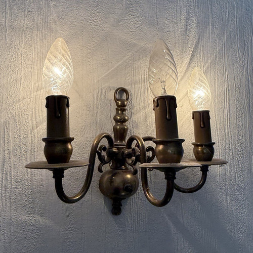 Antike bronze wandlampe - bronze,