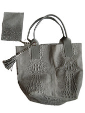 Ledershopper grau Leder Made in Italy Damenhandtasche Schultertasche