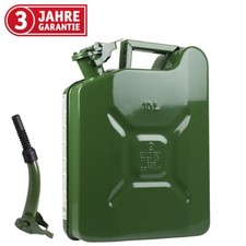 WALTER Benzinkanister 10L mit flexiblem Trichter, aus Metall, beschichtet