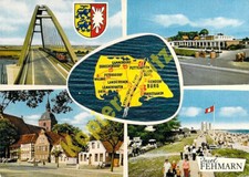 Fehmarn AK Brücke mit Eisenbahn Ortsansicht Strandleben Ansichtskarte