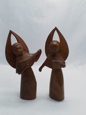 Zwei wunderschöne musizierende Engel aus Akazienholz 20cm hoch mit Stempel
