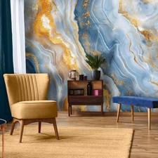 Fototapete Marmor Abstrakt Gold Blau Steinwand VLIES TAPETE XXL + KLEISTER 366