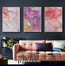 Poster 40x60  Wohndekoration Marmor Abstrakt Lila Beige Rosa gold 3er Set Home