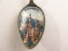 Feinsilber & Emaille BILDERSCHALE SOUVENIR TEELÖFFEL um 1900 - NEUSCHWANSTEIN