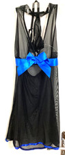 Negligee aus hauchzarten Tüll/schwarz/blaue Satinschleife/Größe S-M/String/Neu