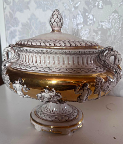 Deckelvase keramik gold weiß - keramik, gold/weiß