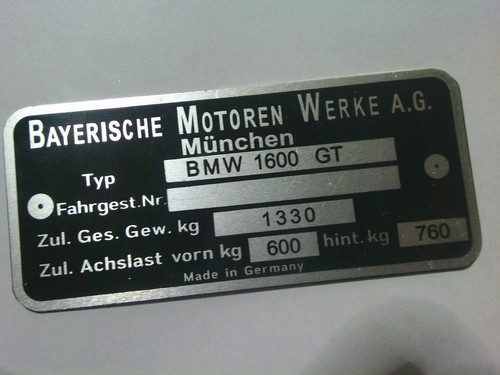 Bmw typenschild glas 1600 - glas, gt