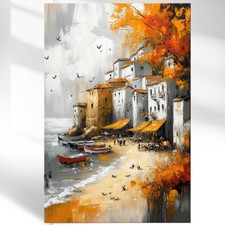 Ölgemälde Druck Leinwand Bild Strand Meer Boot Wandbilder Landschaft XXL 5514A