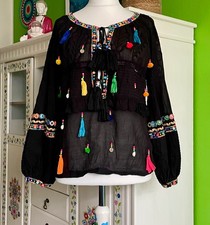 Boho Bluse M/L – schwarz mit